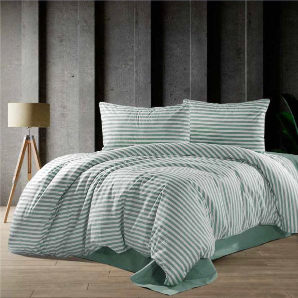 Deluxe Cotton Duvet Cover Set – mint Stripe